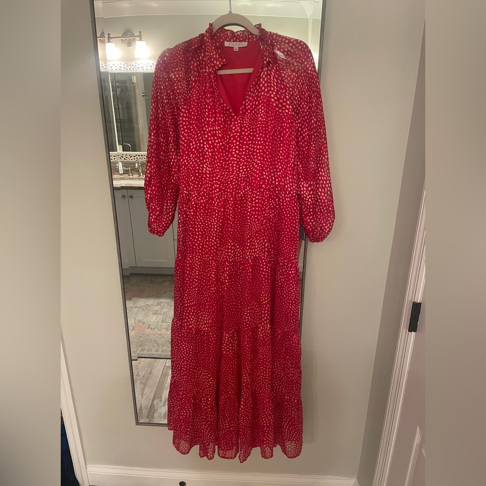 Red Flare tiered maxi dress